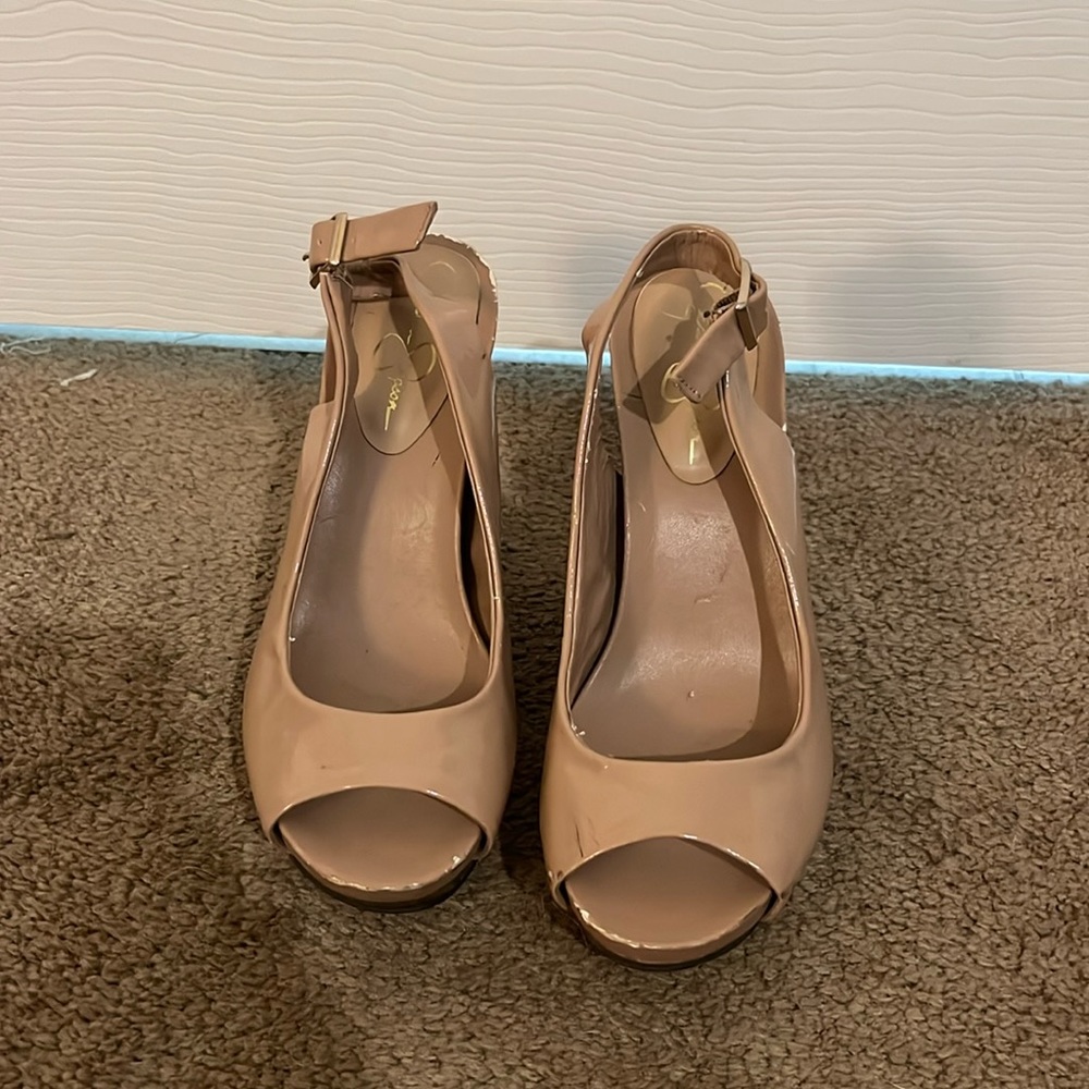 Patent leather wedges